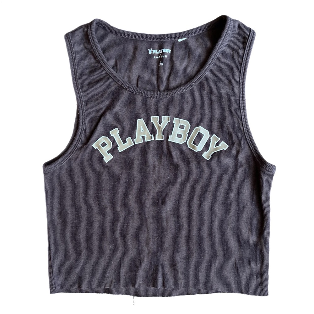 PLAYBOY x PACSUN Brown Logo Crop Top